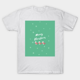 Merry Christmas Elf Shoes and Snowflakes on green Background T-Shirt